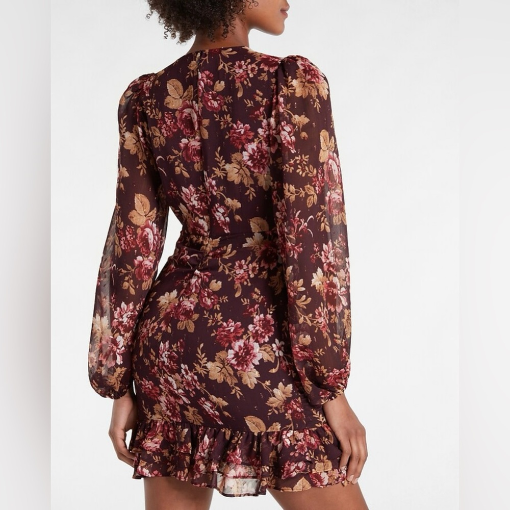 Express Floral Print Faux Wrap Ruffle Mini Dress - Picture 5 of 8